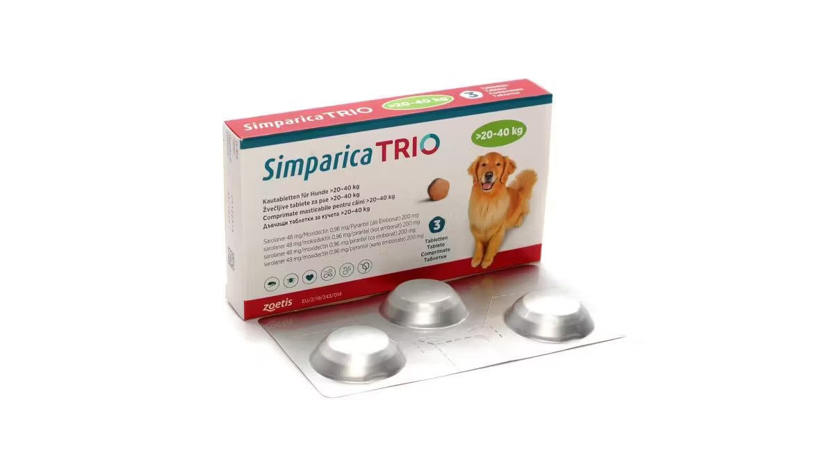 Simparica Trio Caini (20.1 - 40 kg), 3 comprimate masticabile