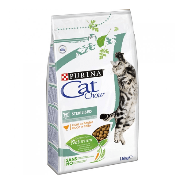Purina® CAT CHOW® Sterilised ™ bogată în pui 1,5 kg, 15 kg-min
