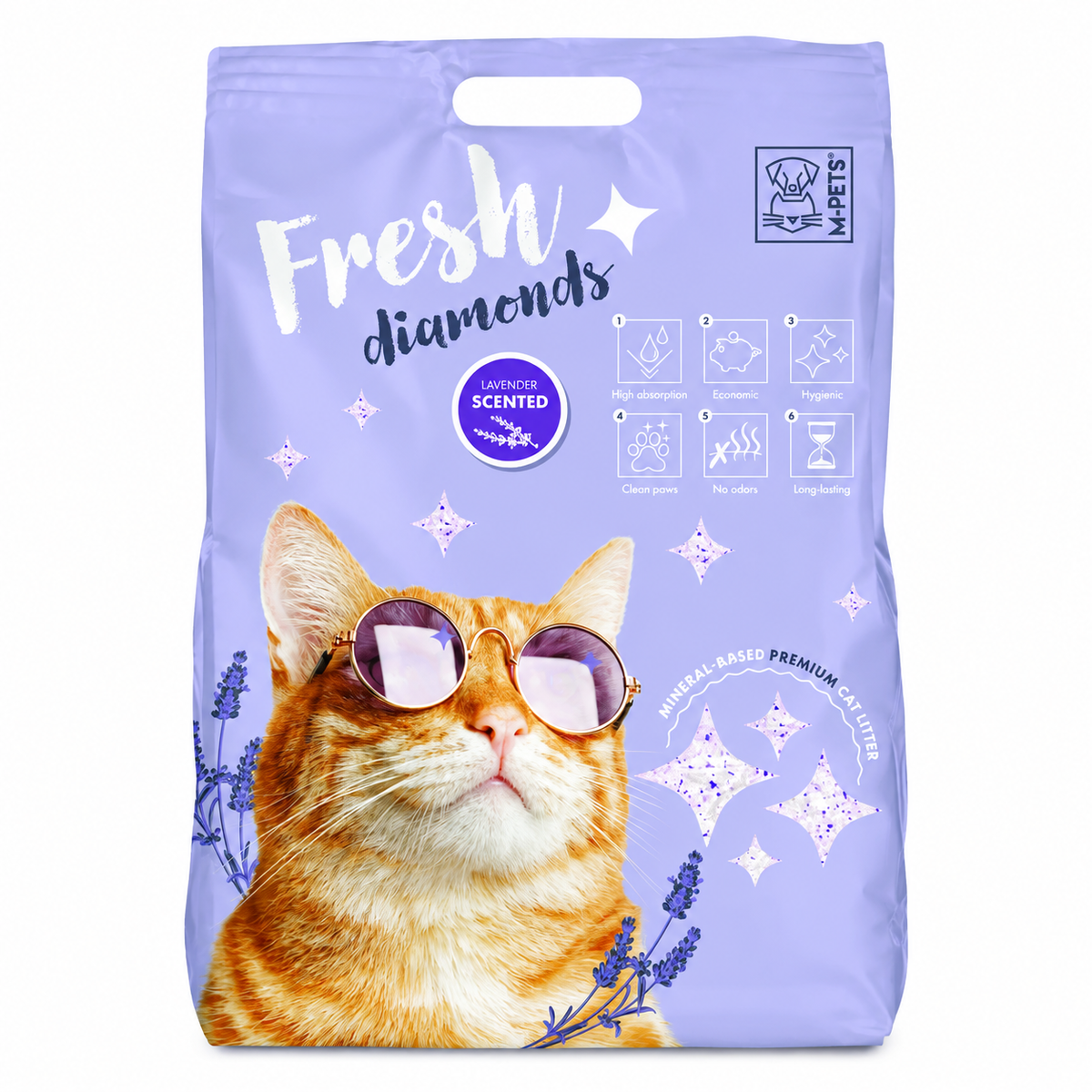 15 L Fresh Diamond Silicat Lavandă – Așternut igienic pentru pisici