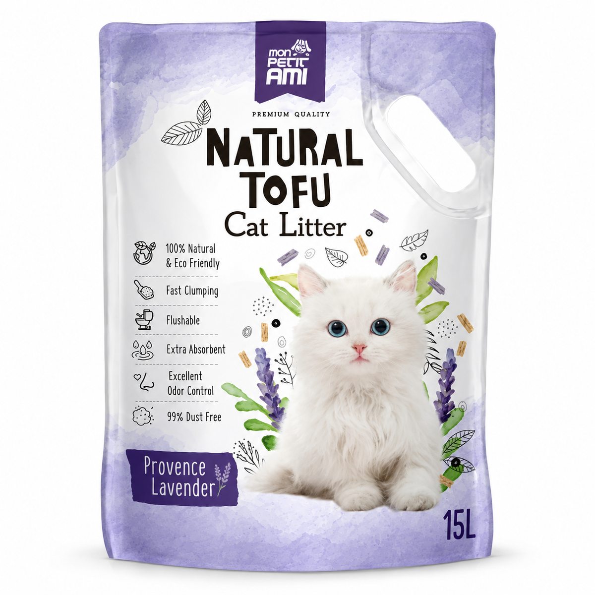 15 L Mon Petit Ami Tofu Lavandă – Așternut igienic pentru pisici