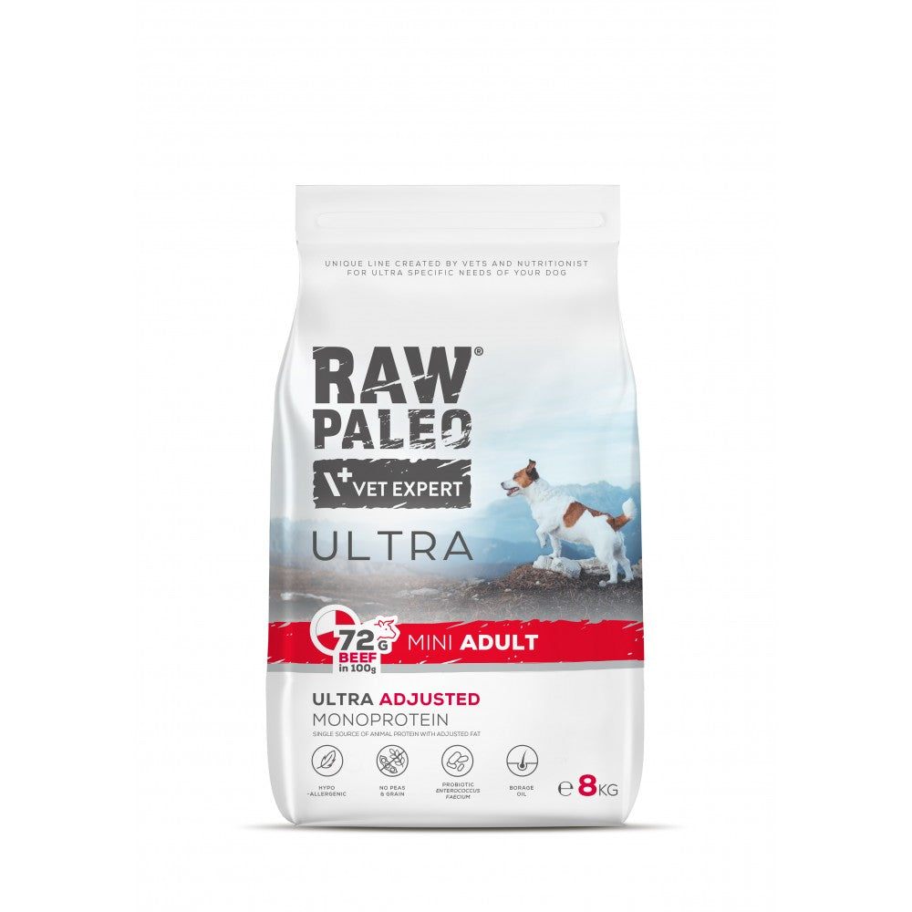 Raw Paleo Ultra Beef Mini Adult 8kg hrana uscata pentru caini