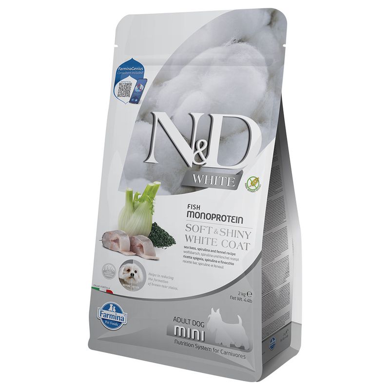 N&D Dog 2kg Adult Mini White Biban de mare, fenicul și spirulină