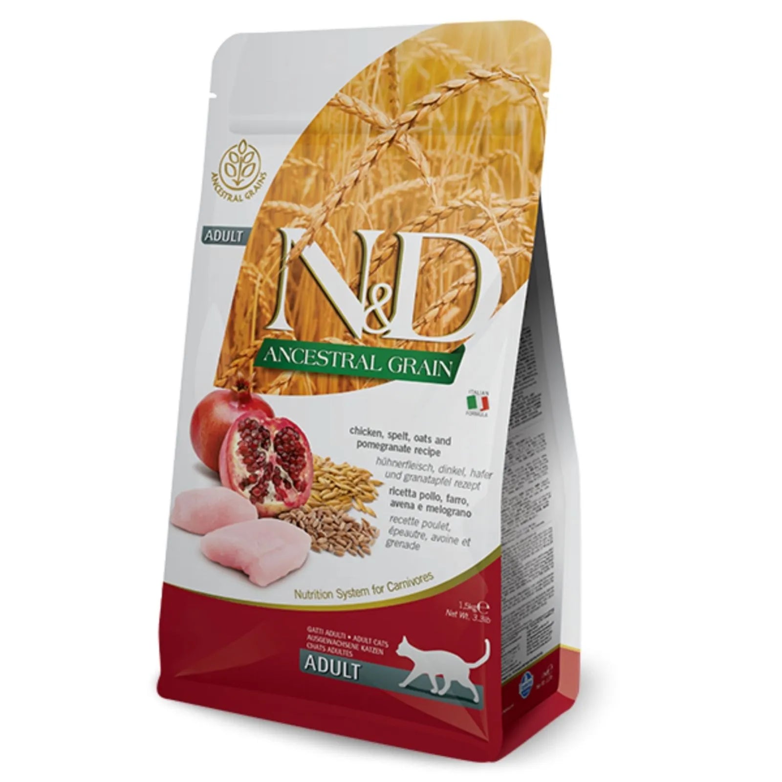 N&D Ancestral Grain, Pui și Rodie 10kg , hrană uscată conținut redus cereale pisici