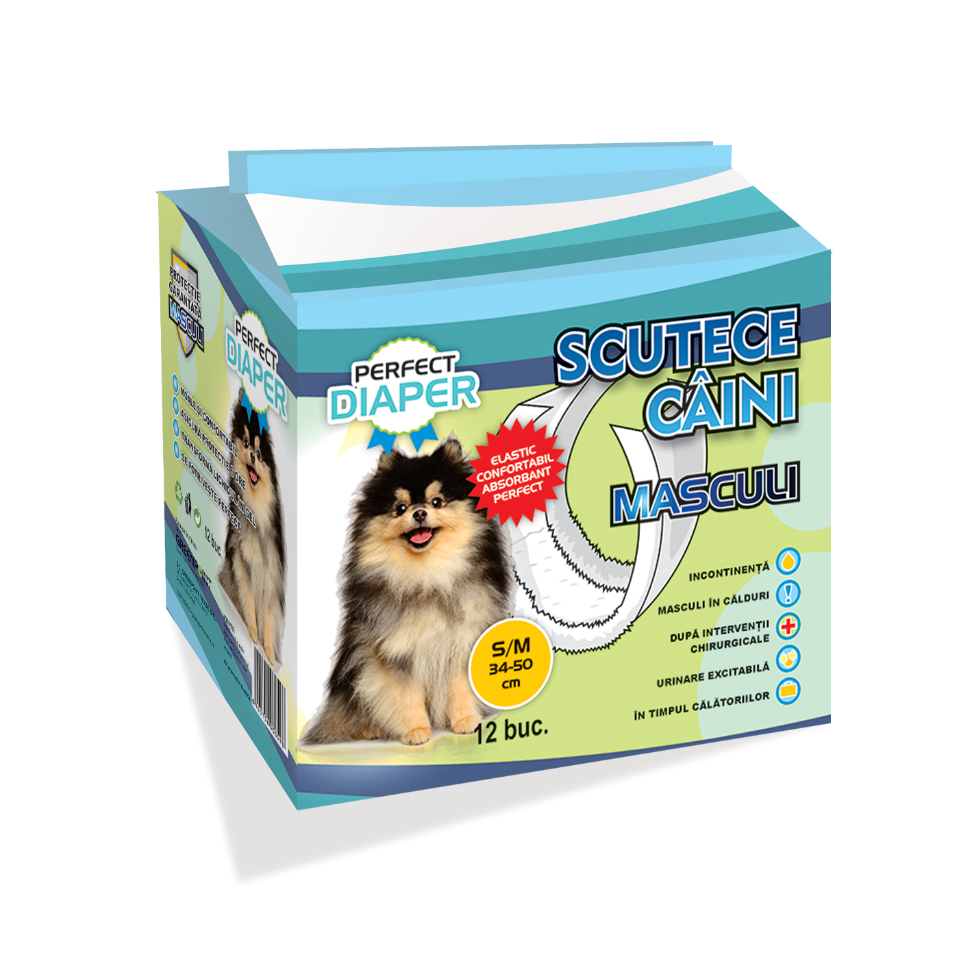 Scutece 12buc S-M 34-50 cm pentru mascul, Perfect