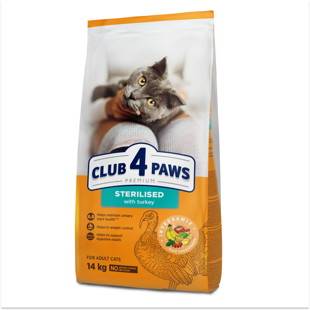 Club 4 Paws, Hrana uscata pisici sterilizate, curcan, 14kg