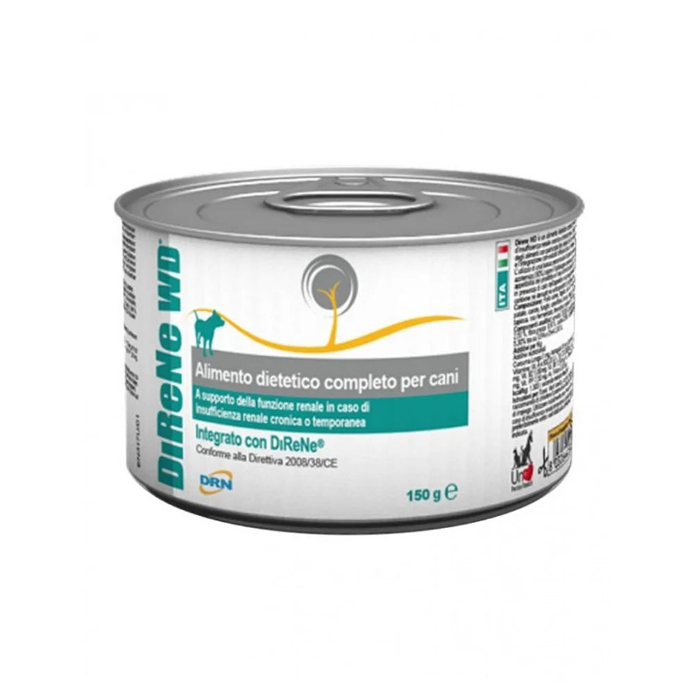 DRN Direne WD este o hrana umeda dietetica special formulata pentru caini de toate varstele, taliile si rasele, destinata sustinerii functiei renale in cazul afectiunilor renale, in special in insuficienta renala cronica. Formula sa echilibrata ofera suport nutritional adecvat pentru cainii care necesita o dieta adaptata pentru sanatatea rinichilor.