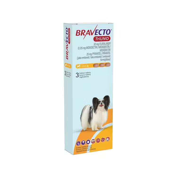 Bravecto TriUNO – Comprimate masticabile pentru câini (3 tablete)