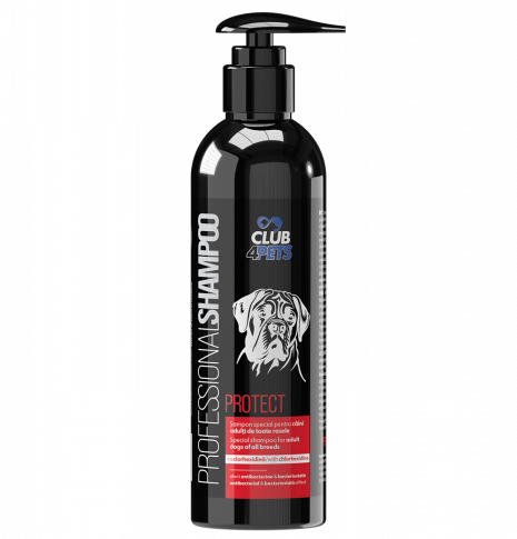 CLUB4PETS Sampon profesional PROTECT pentru caini adulti de toate rasele, cu CLORHEXIDINA – efect antibacterian si bacteriostatic, 250 ML