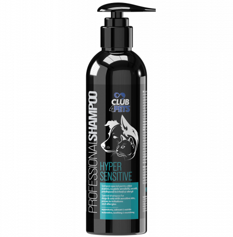 CLUB4PETS Sampon profesional HYPERSENSITIVE pentru caini si pisici, cu piele uscata, predispusa la iritatii si alergii, 250 ML