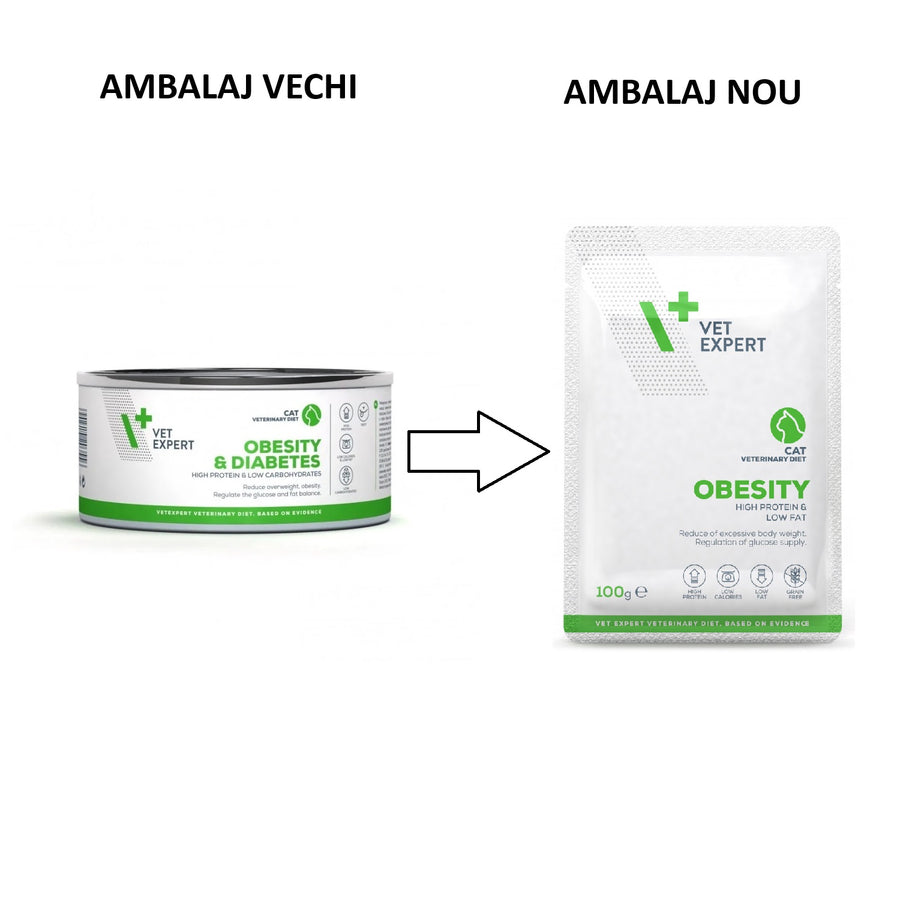 4T Obesity Cat 100 g – Hrană umedă dietetică completă pentru controlul greutății la pisici, VetExpert