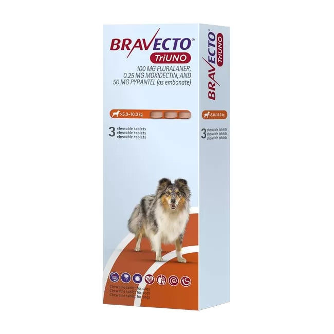 Bravecto TriUNO – Comprimate masticabile pentru câini (3 tablete)