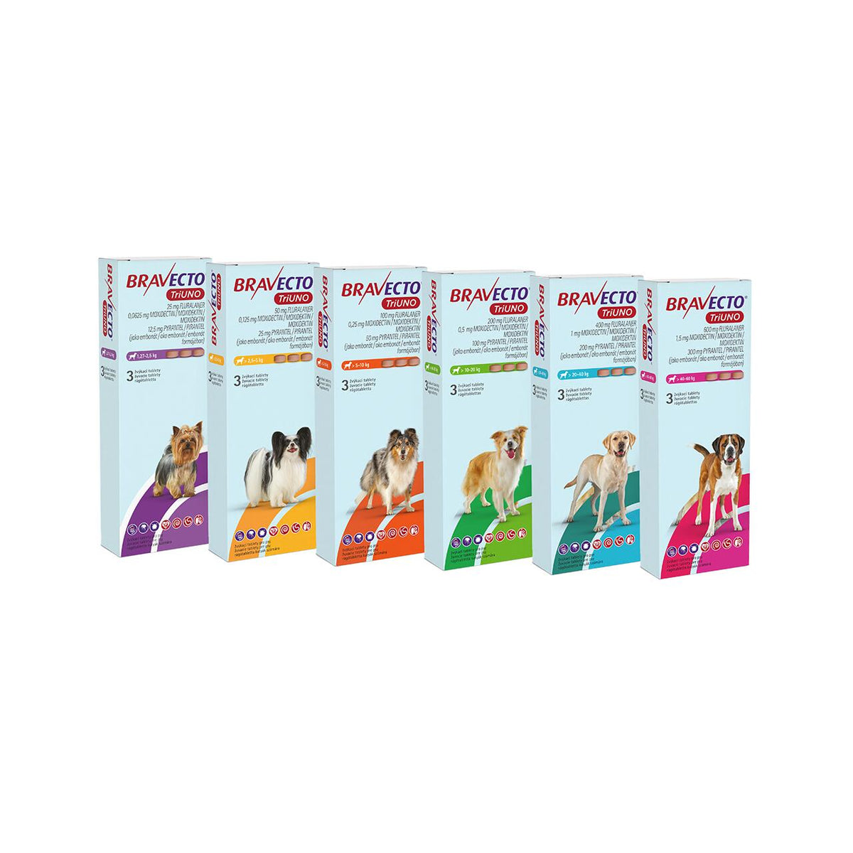 Bravecto TriUNO – Comprimate masticabile pentru câini (3 tablete)