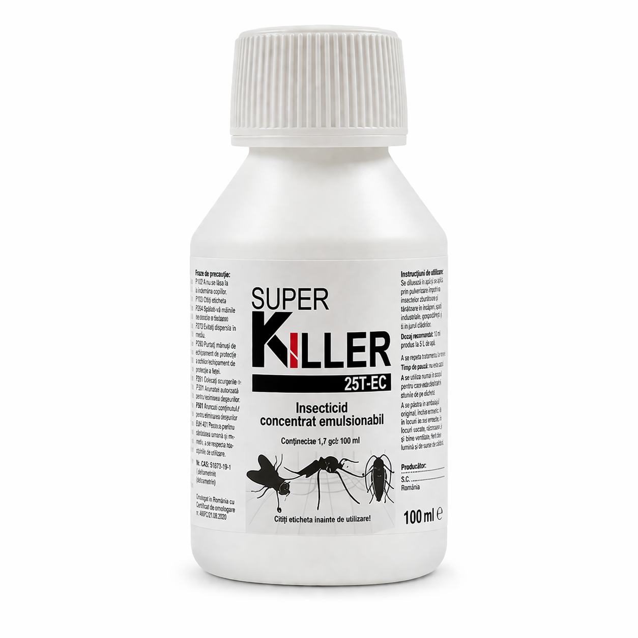 SUPER KILLER 25 EC 100ml – Insecticid Profesional pentru Gândaci, Ploșnițe și Țânțari