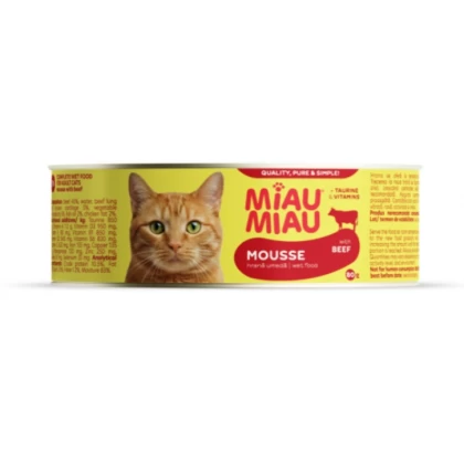 Conserva Pisici Miau Miau Mousse cu Vita, 80g - Hrana Umeda Premium Completa