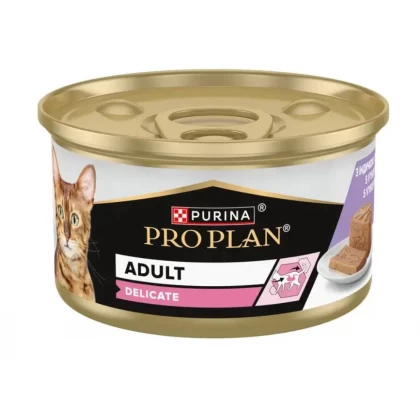 Conserva Purina Pro Plan Delicate cu Curcan, 85 g – Hrană Umedă pentru Pisici cu Digestie Sensibilă