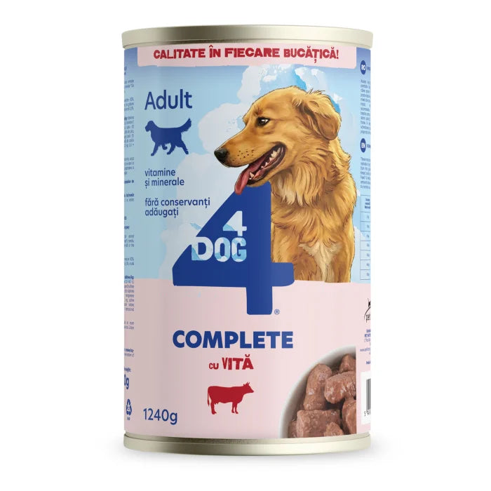 Hrana Umeda Caine Adult 4DOG Vita, Conserva 1240g - Bucati Fragede in Sos