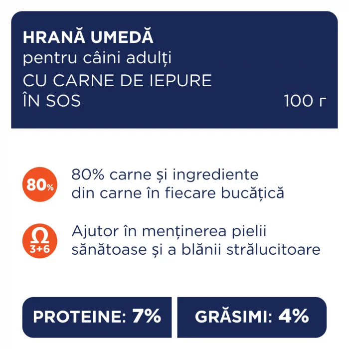 Hrana Umeda Caini Talie Mica Club 4 Paws Iepure in Sos, 100g
