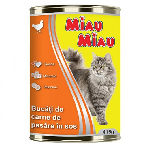 Hrana Umeda Pisici Miau Miau Pui, Conserva 415g - Bucati delicioase in Sos
