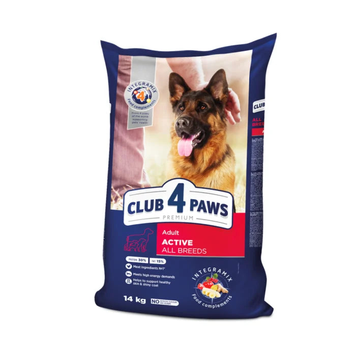 Hrană uscată premium Club 4 Paws Active cu pui, pentru caini activi, 14kg