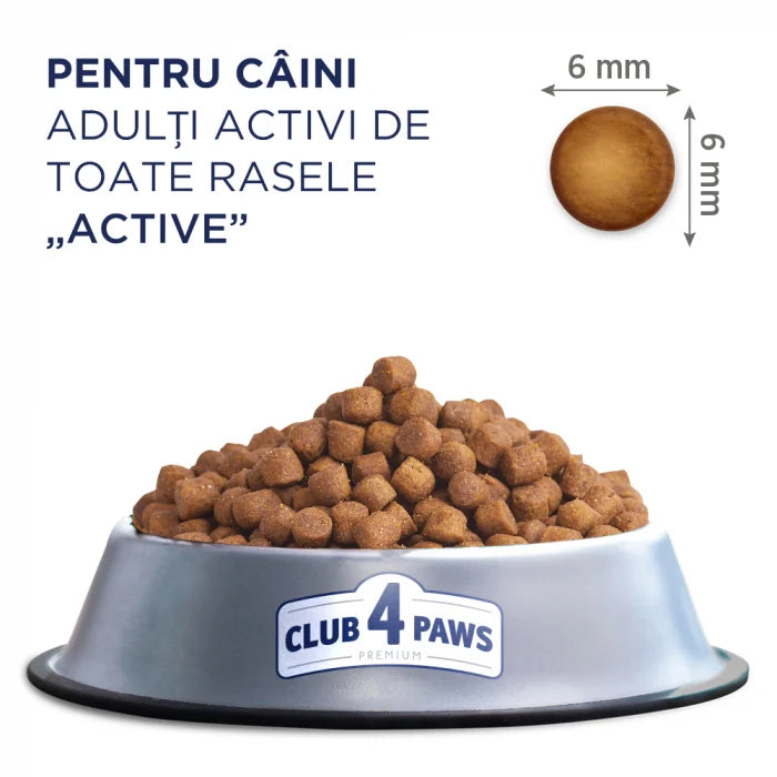 Hrană uscată premium Club 4 Paws Active cu pui, pentru caini activi, 14kg