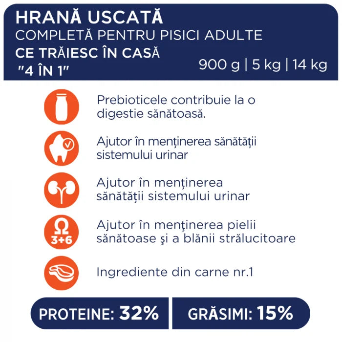 Hrană uscată premium Club 4 Paws Adult Cat Indoor cu miel și pui, pentru pisici de interior, 14kg