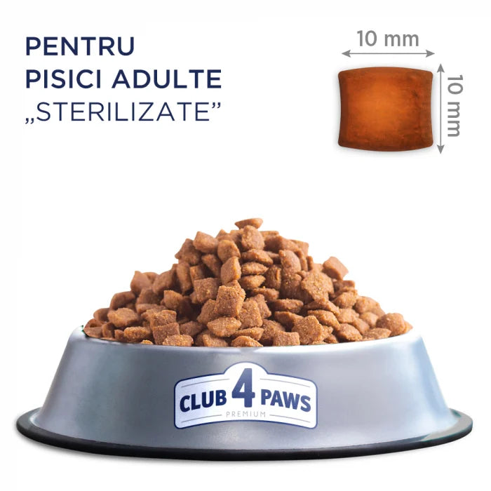 Hrană uscată premium Club 4 Paws Adult Cat Sterilized cu pui, pentru pisici sterilize, 14kg