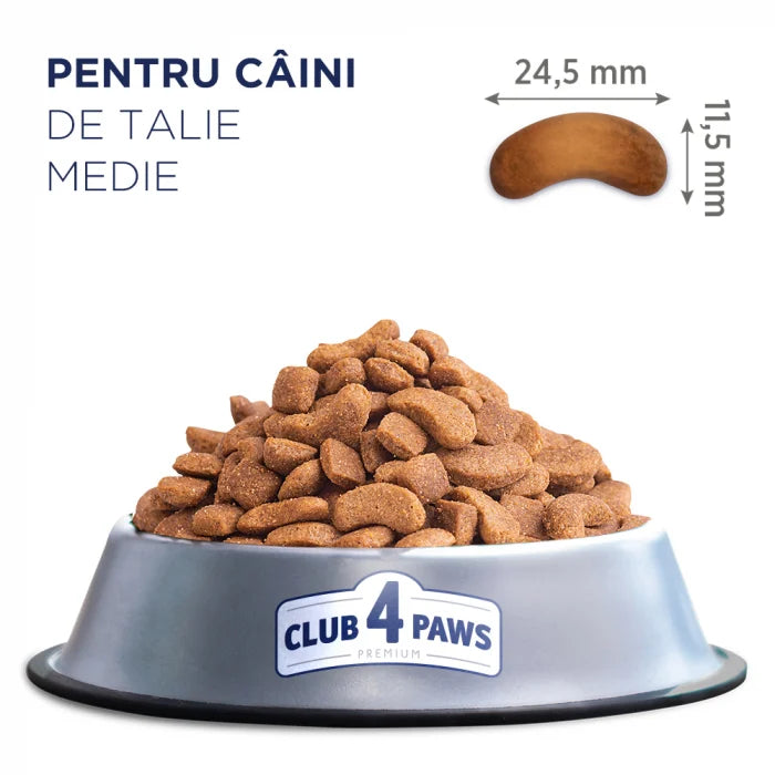 Hrană uscată premium Club 4 Paws Adult Medium Breed cu pui, pentru hôti de talie medie, 14kg