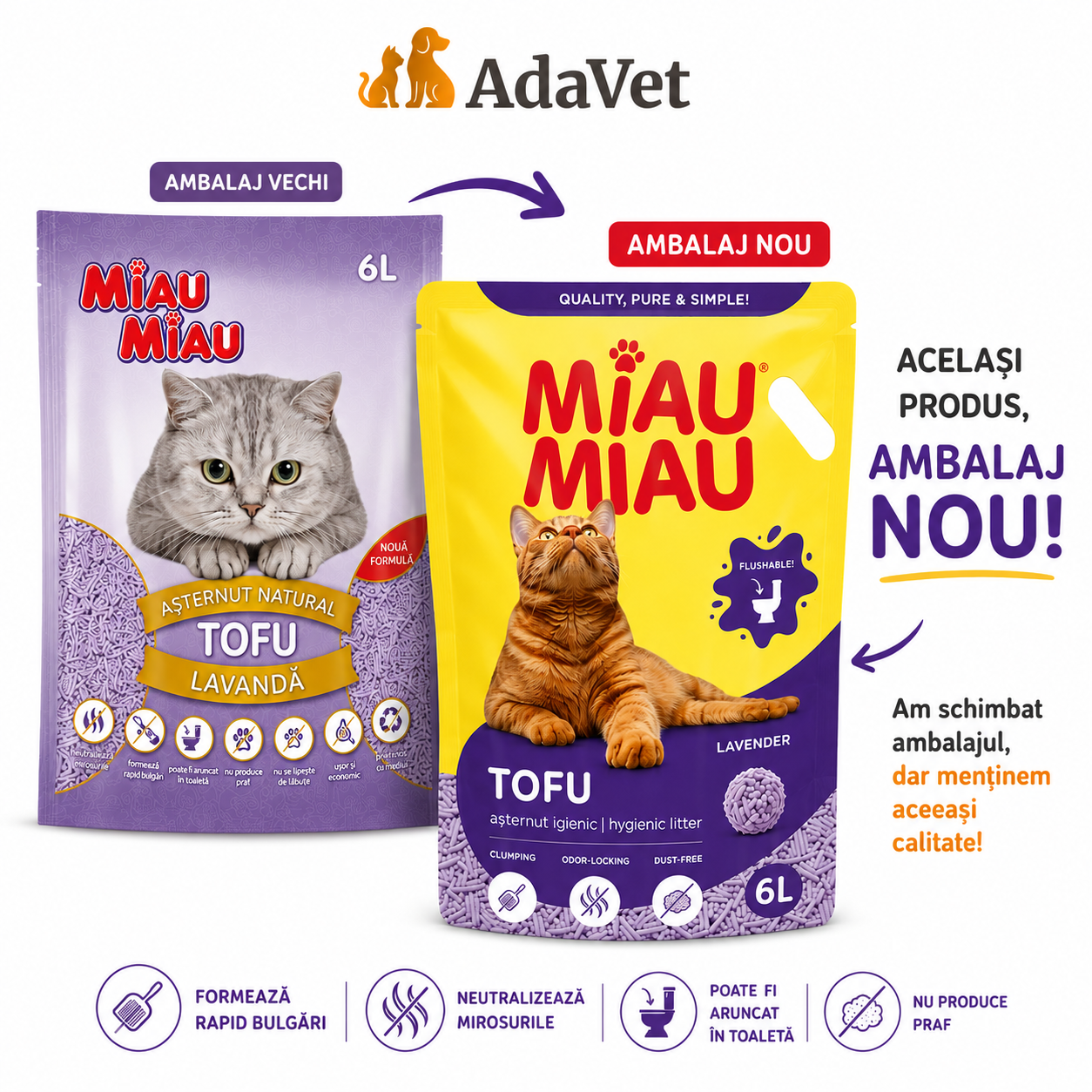 6L Asternut Pisici MIAU MIAU Tofu Lavanda (formula originala)