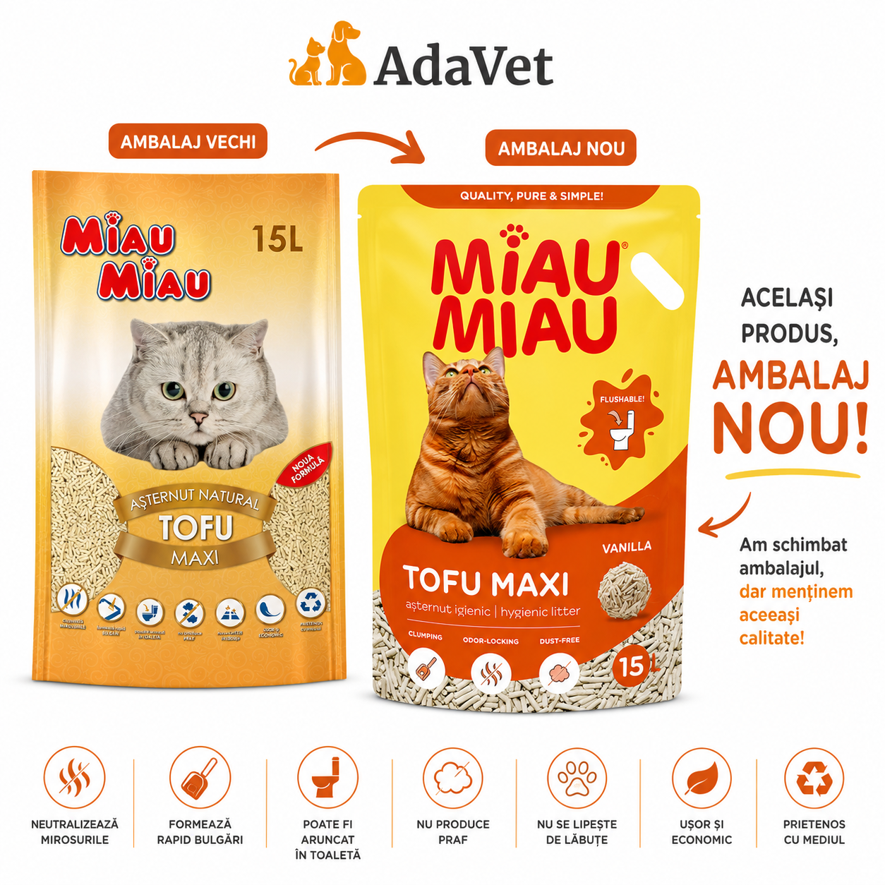 15L Tofu Miau Miau Asternut igienic