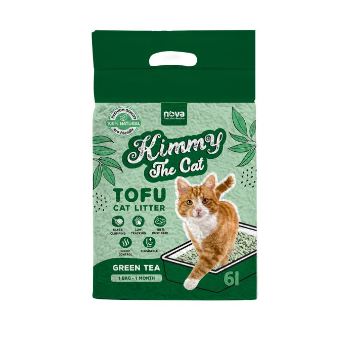6L Tofu Kimmy The Cat  Ceai Verde – Așternut Vegetal Aglomerant pentru Pisici, Biodegradabil