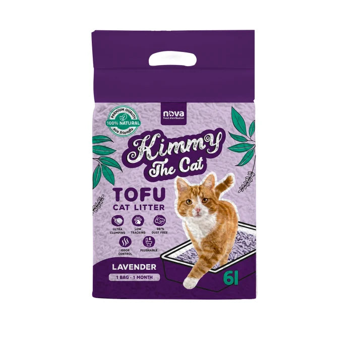 6L Tofu Kimmy The Cat  Lavandă – Așternut Vegetal Aglomerant pentru Pisici, Biodegradabil, cu Parfum de Lavandă