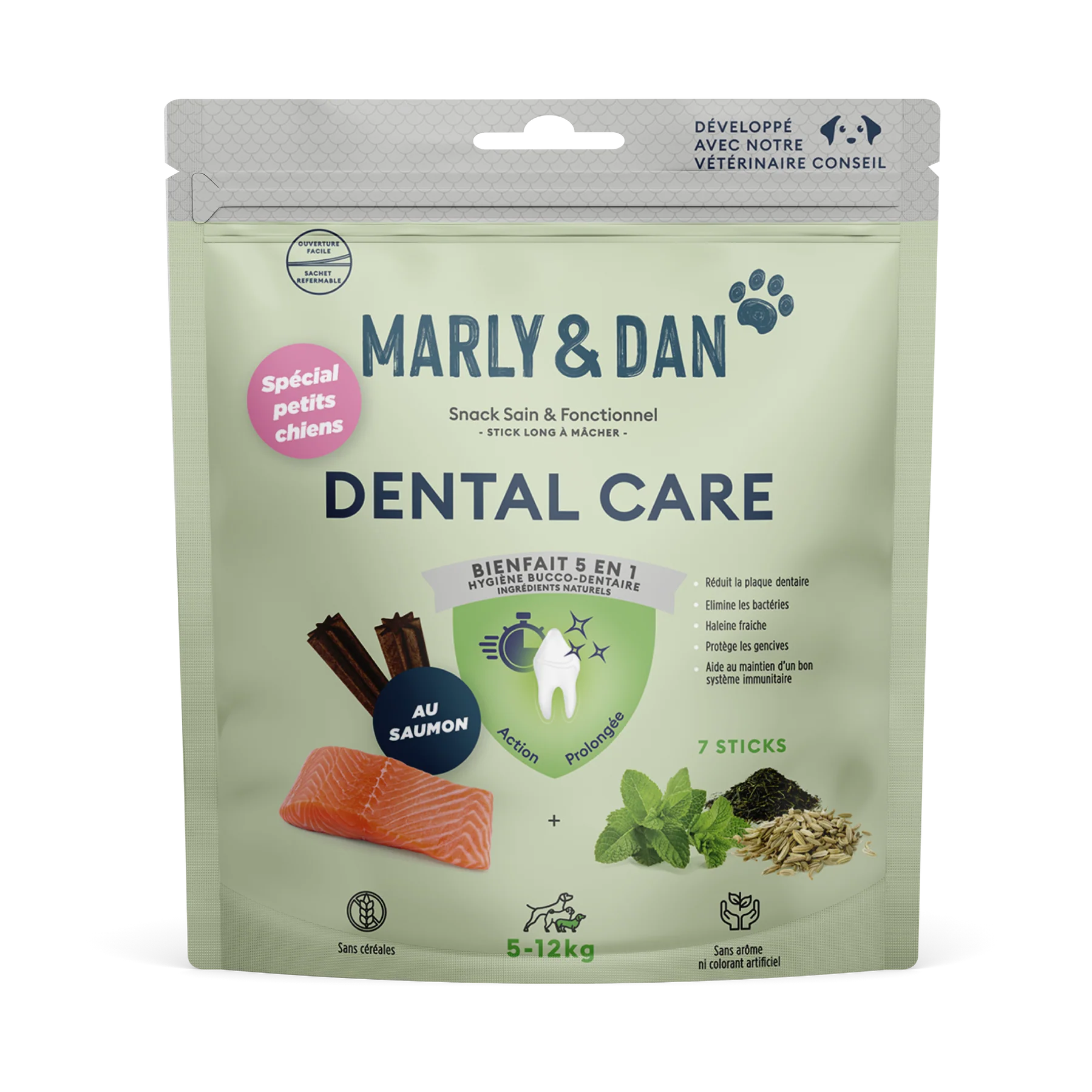 Marly & Dan Dental Care Sticks S pentru Câini, 100 g – Recompense Dentare cu Somon, Mentă și Ceai Verde pentru Igienă Orală