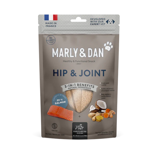 Marly & Dan Jerky Hip & Joint pentru Câini, 80 g – Supliment Natural cu Somon, Glucozamină și Condroitină pentru Articulații și Mobilitate