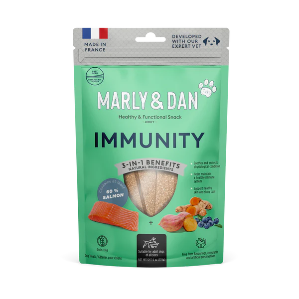 Marly & Dan Jerky Immunity pentru Câini, 80 g – Supliment Natural cu Somon și Turmeric pentru Susținerea Sistemului Imunitar
