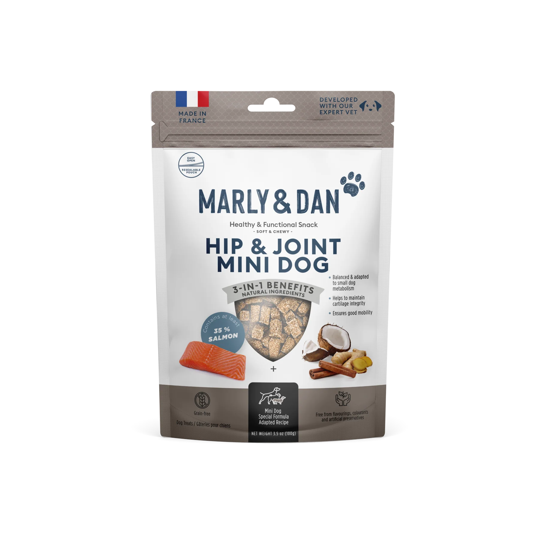 Marly & Dan Soft & Chewy Hip & Joint pentru Câini, 50 g – Suplimente Masticabile cu Somon, Glucozamină și Condroitină pentru Articulații