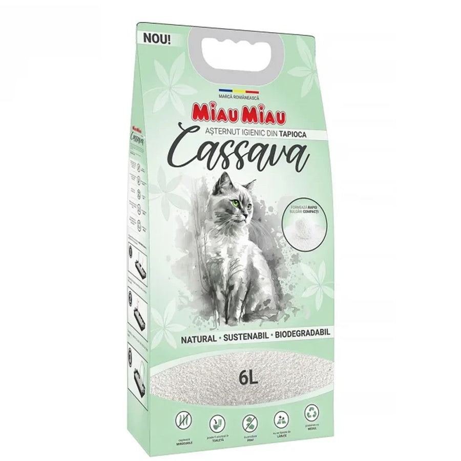 Miau Miau Cassava 6 L – Așternut igienic vegetal pentru pisici