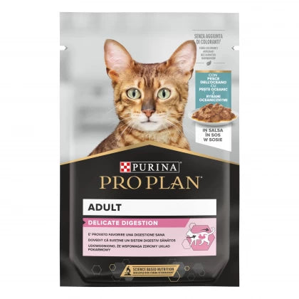 PURINA PRO PLAN DELICATE  în Sos cu Pește Oceanic, hrană umedă pentru pisici 85gr