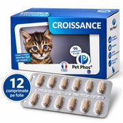 Pet Phos Felin Croissance – Supliment vitamino-mineral pentru pisici, 1 folie x 12 comprimate