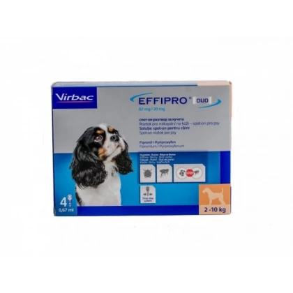 Pipete Antiparazitare Câini Talie Mică Effipro Duo S (2-10 kg) - 4 pipete