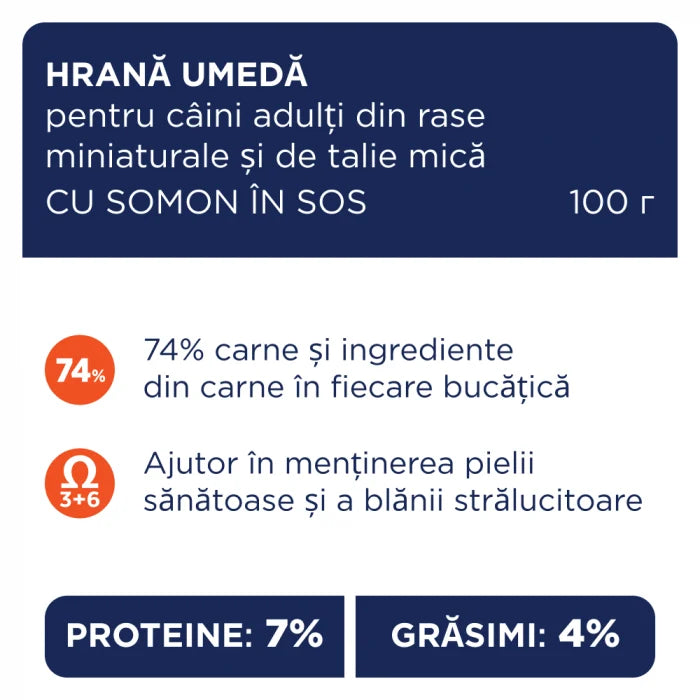 Plic Hrana Umeda Caini Talie Mica Club 4 Paws Somon in Sos, 100g