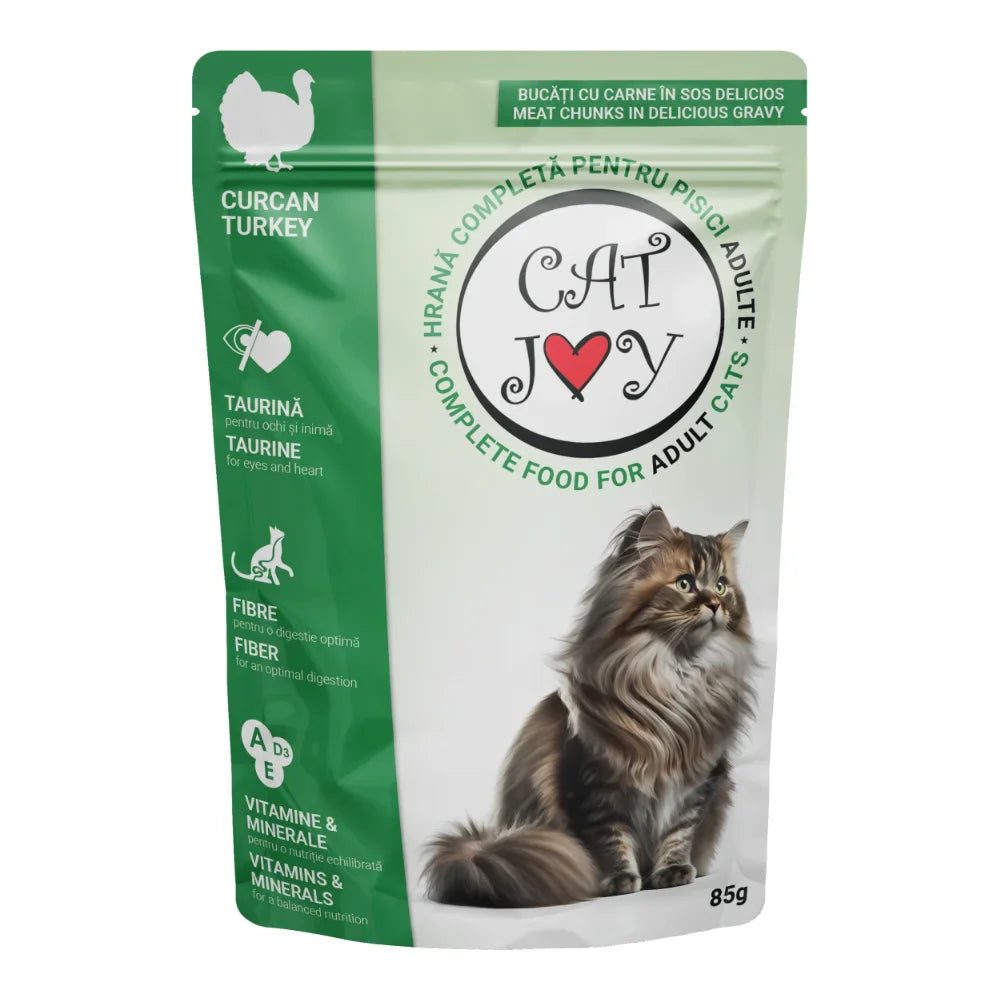 Plic Hrană Umedă Pisici Adulte Cat Joy, Curcan în Sos, 85g
