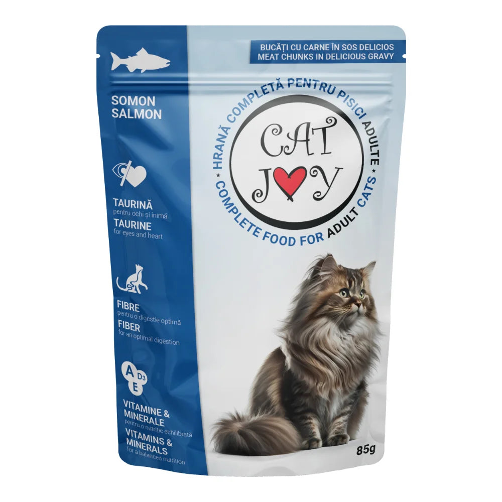 Plic Hrană Umedă Pisici Adulte Cat Joy, Somon în Sos, 85g