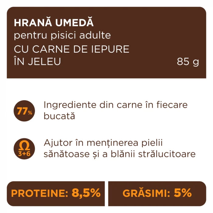 Plic Pisică Adultă cu Iepure în Aspic 85g Club 4 Paws – Hrană Umedă Premium cu Omega 3 și 6