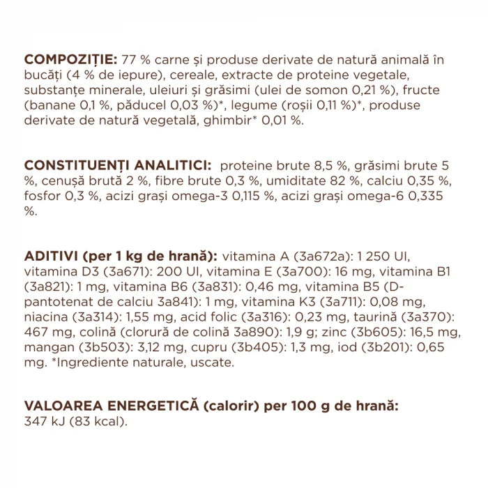 Plic Pisică Adultă cu Iepure în Aspic 85g Club 4 Paws – Hrană Umedă Premium cu Omega 3 și 6