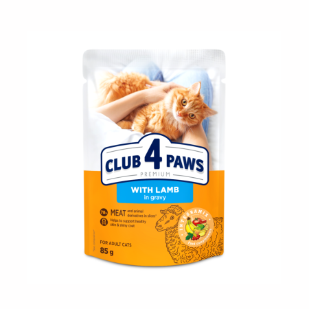 Plic Pisică Adultă cu Miel în Sos 85g Club 4 Paws – Hrană Umedă Premium cu Omega 3 și 6