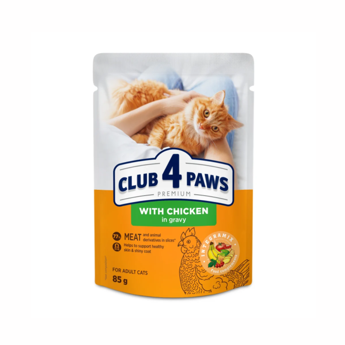 Plic Pisică Adultă cu Pui în Sos 85g Club 4 Paws – Hrană Umedă Premium cu Omega 3 și 6