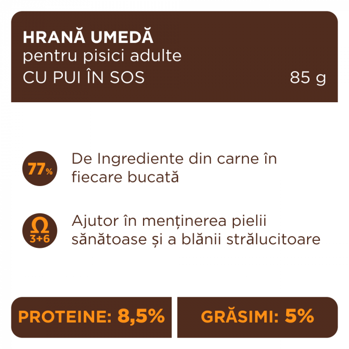 Plic Pisică Adultă cu Pui în Sos 85g Club 4 Paws – Hrană Umedă Premium cu Omega 3 și 6