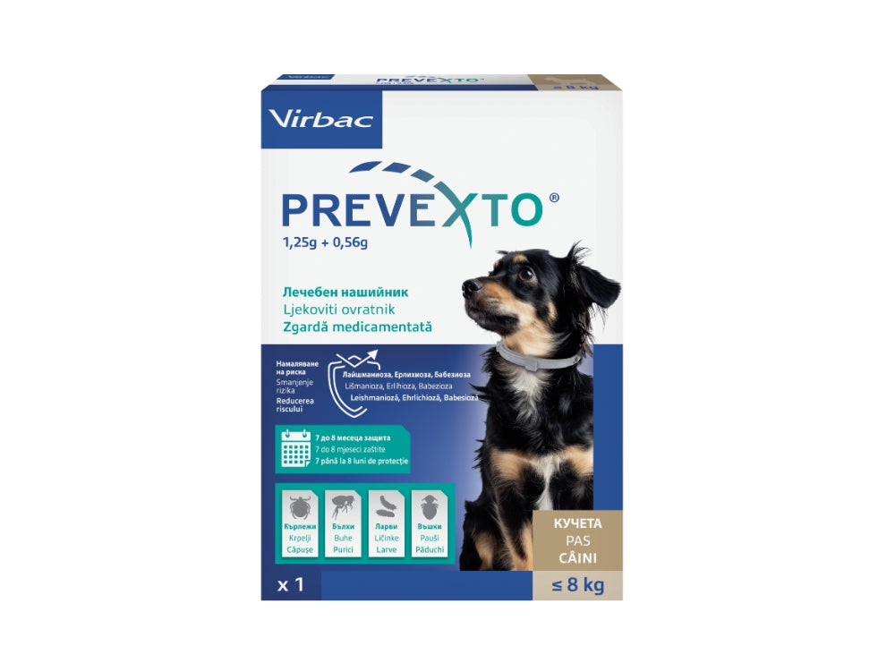 PreveXto zgardă antiparazitară pentru câini până la 8 kg, 38 cm