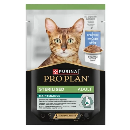 Purina Pro Plan Sterilised Maintenance cu Iepure, 85 g – Hrană Umedă pentru Pisici Sterilizate
