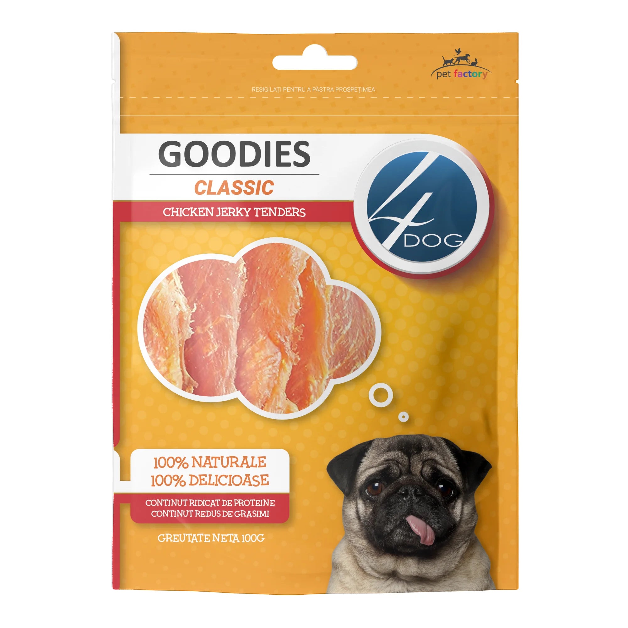 Recompense pentru Câini Adulți 4DOG GOODIES Classic Jerky Tenders Pui 100g